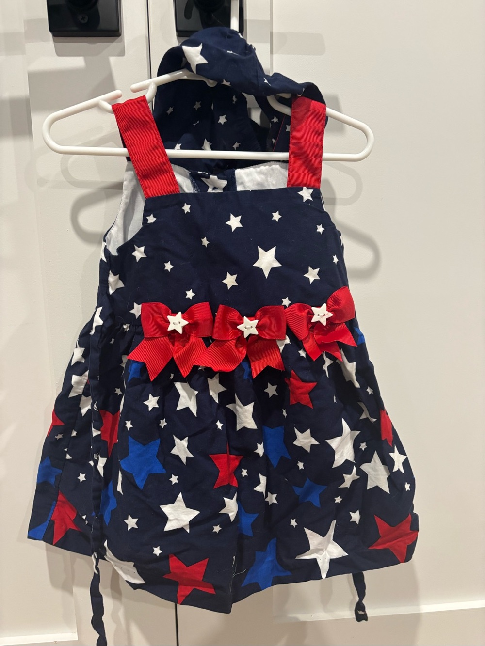 Jessica Ann Navy Star Print Dress with Red Bows
